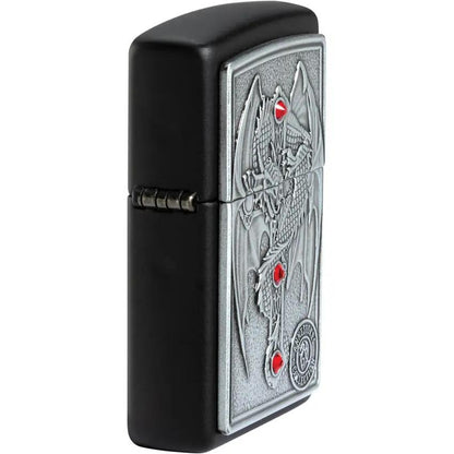 Zippo Winged Dragon Cross Lighter - Licensed Anne Stokes Black Matte Finish With Jewelled Emblem by Zippo