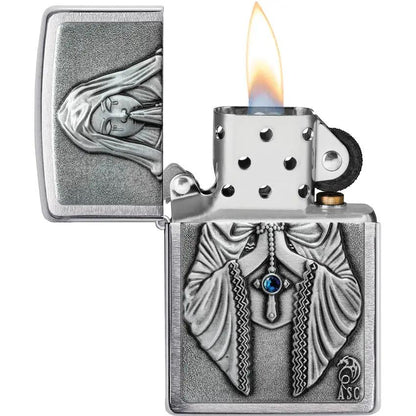 Zippo Praying Woman Emblem 49756 - Brushed Chrome Collectible For Spiritual Gift Lovers by Zippo