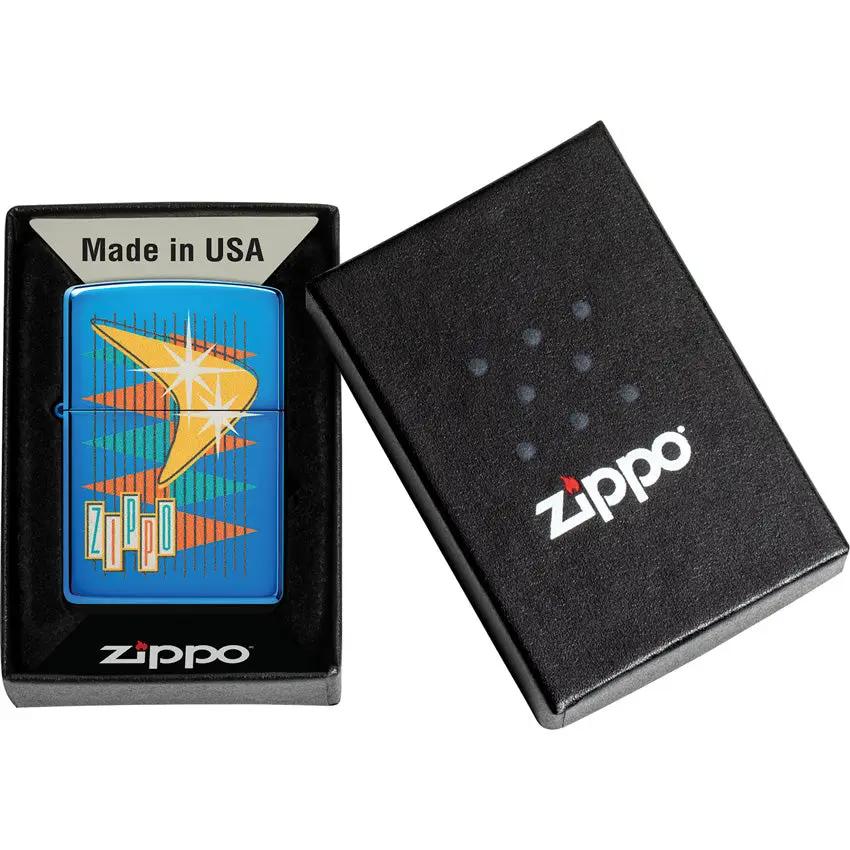 Zippo Retro Design Lighter - High Polish Blue Finish Boxed Gift for Collectors and Enthusiasts by Zippo