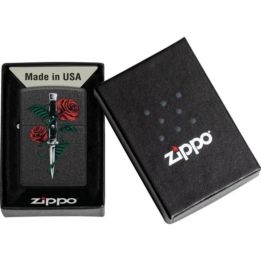 Zippo Rose Dagger Tattoo Lighter - Black Crackle Finish Collectible Gift For Tattoo Fans by Zippo