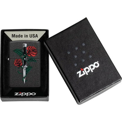 Zippo Rose Dagger Tattoo Lighter - Black Crackle Finish Collectible Gift For Tattoo Fans by Zippo