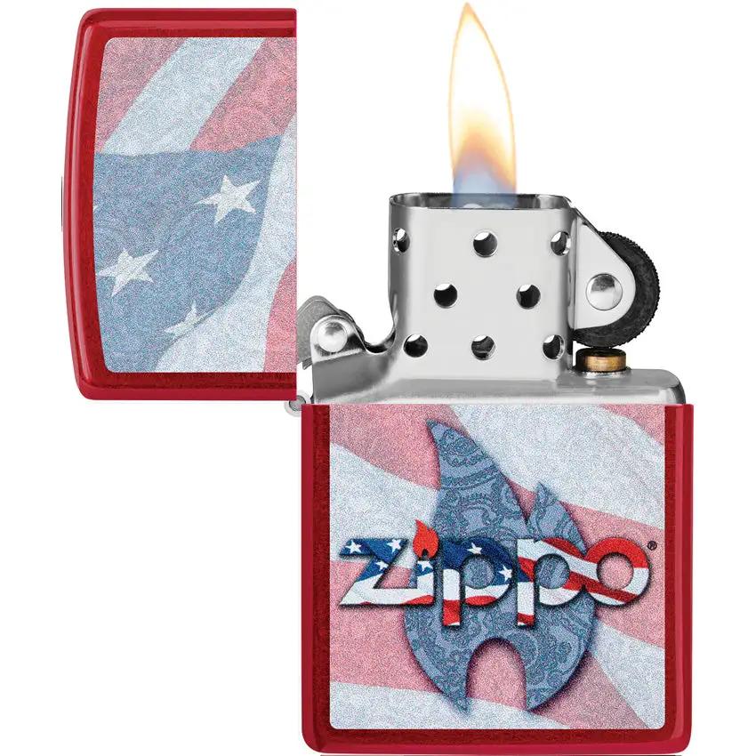 Zippo Flag Lighter 49781 - Candy Apple Red Enamel Finish Boxed Gift For Patriotic Collectors by Zippo