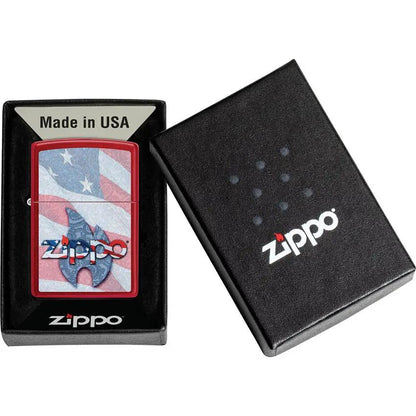 Zippo Flag Lighter 49781 - Candy Apple Red Enamel Finish Boxed Gift For Patriotic Collectors by Zippo