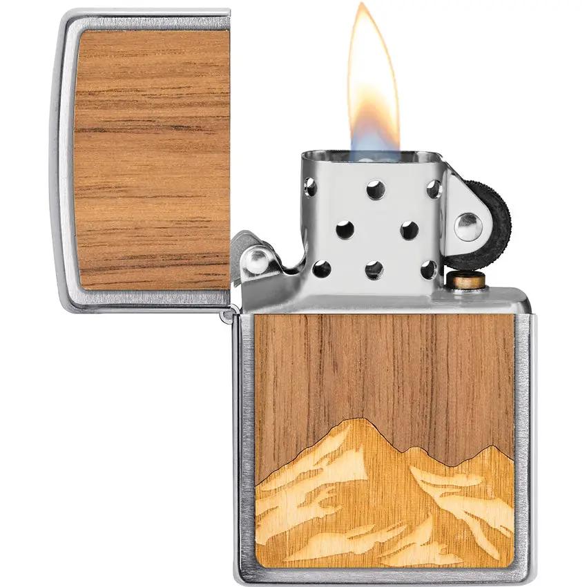 Zippo Woodchuck Mountain Lighter Brushed Chrome With Laser Cut Emblem - Eco Plant Program by Zippo