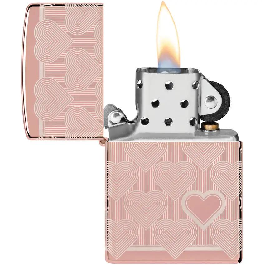 Zippo Rose Gold Heart Design Lighter - High Polish Finish Ideal Gift for Her Collectors Boxed Edition by Zippo
