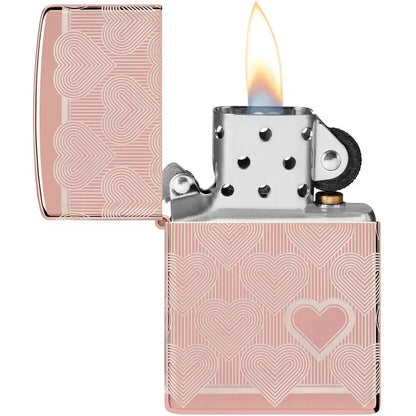 Zippo Rose Gold Heart Design Lighter - High Polish Finish Ideal Gift for Her Collectors Boxed Edition by Zippo