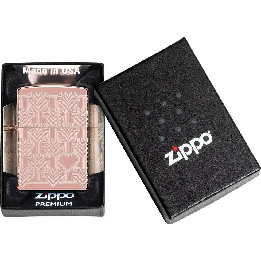 Zippo Rose Gold Heart Design Lighter - High Polish Finish Ideal Gift for Her Collectors Boxed Edition by Zippo