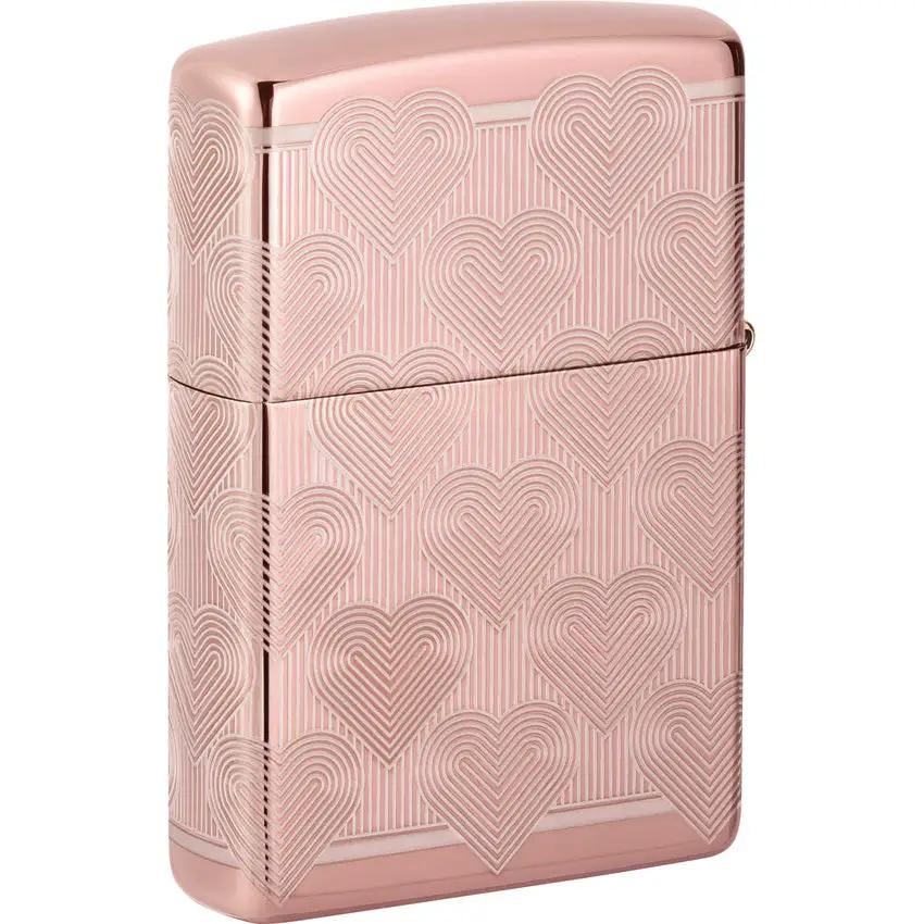 Zippo Rose Gold Heart Design Lighter - High Polish Finish Ideal Gift for Her Collectors Boxed Edition by Zippo