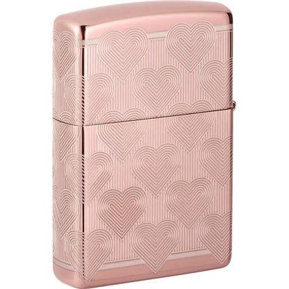 Zippo Rose Gold Heart Design Lighter - High Polish Finish Ideal Gift for Her Collectors Boxed Edition by Zippo