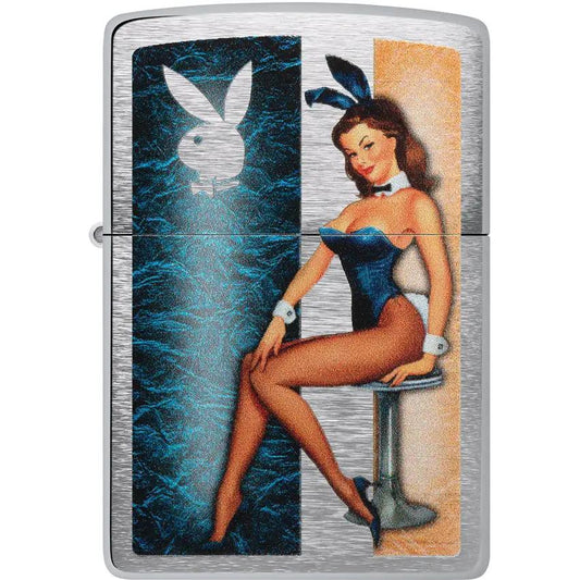 Zippo Playboy Lighter 48374 Brushed Chrome Rabbit Head Design - Official Licensed Collectible Gift For Men by Zippo