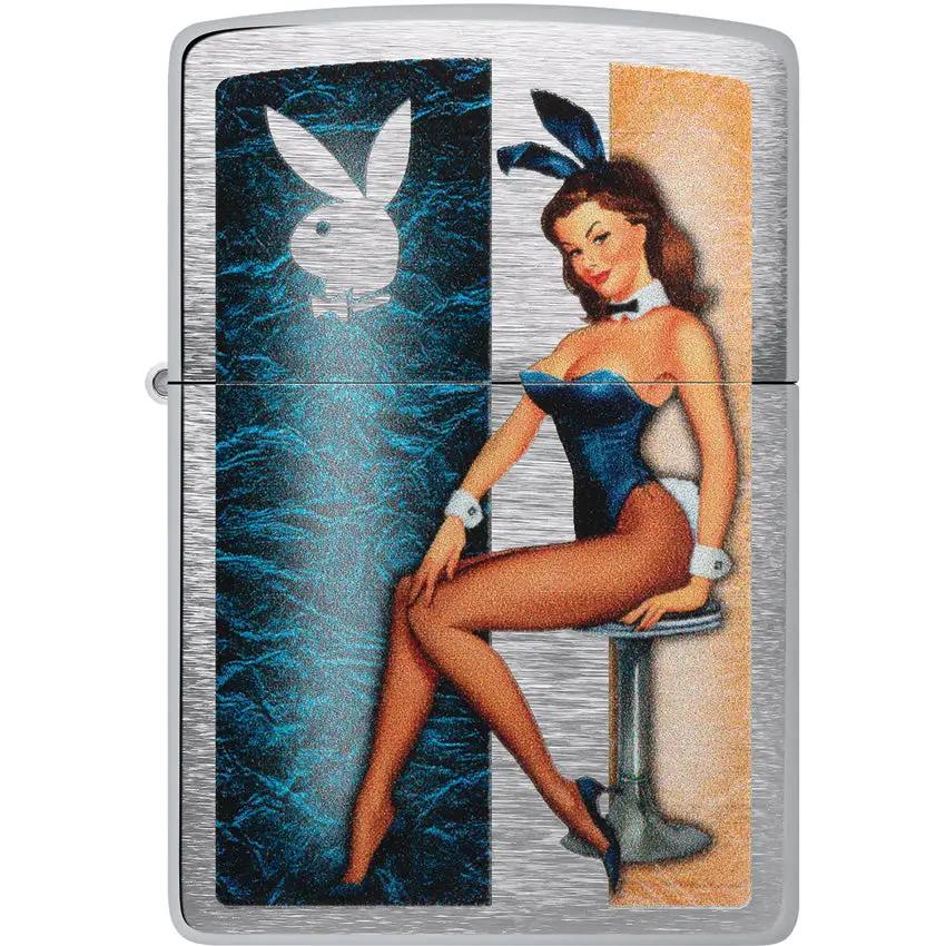 Zippo Playboy Lighter 48374 Brushed Chrome Rabbit Head Design - Official Licensed Collectible Gift For Men by Zippo