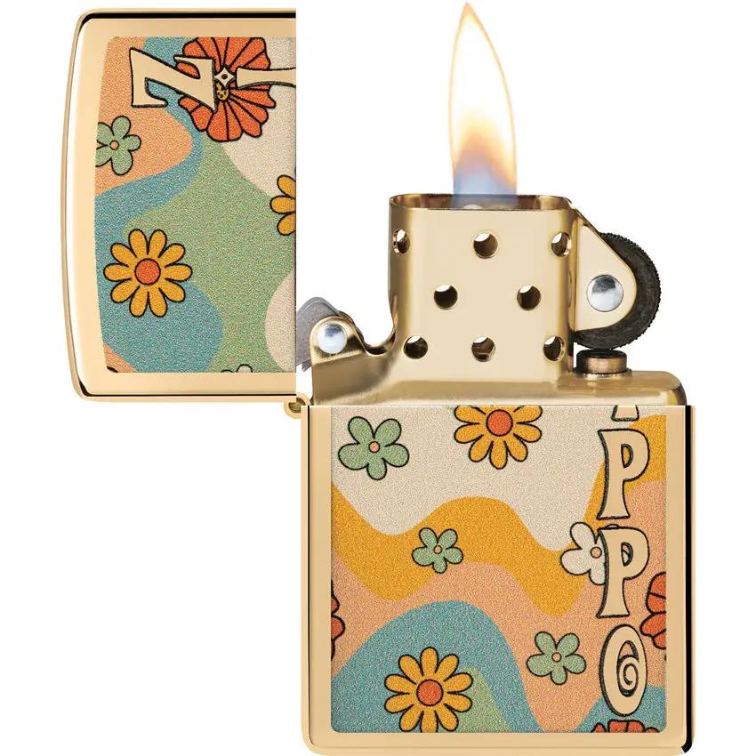 Zippo Flower Power Design Lighter - Gold Finish Gift Ready Collectible For Zippo Fans by Zippo