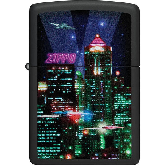 Zippo Cyber City Design Lighter - Black Matte Finish For Everyday Carry And Urban Style Fans by Zippo