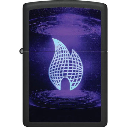 Zippo UFO Flame Design Lighter Black Matte - Ultraviolet Reveal Hidden Scene For Collectors Gift by Zippo