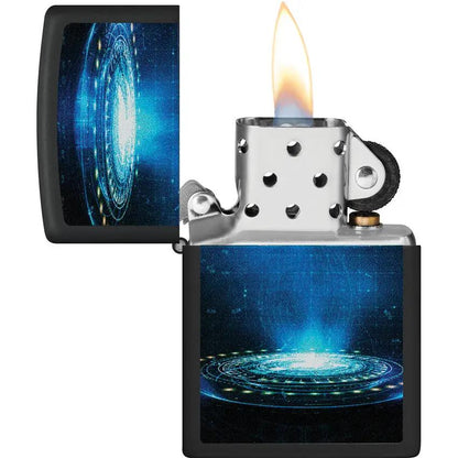 Zippo UFO Flame Design Lighter Black Matte - Ultraviolet Reveal Hidden Scene For Collectors Gift by Zippo