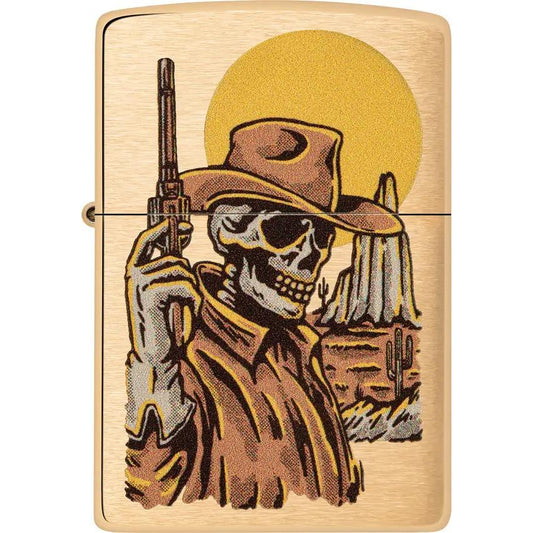 Zippo Cowboy Skull Lighter - Brushed Brass Finish Durable Collectible For Western Fans by Zippo