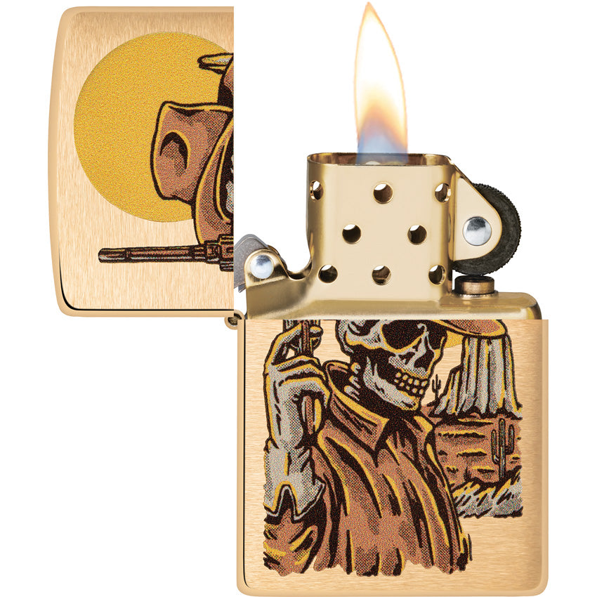 Zippo Cowboy Skull Lighter - Brushed Brass Finish Durable Collectible For Western Fans by Zippo