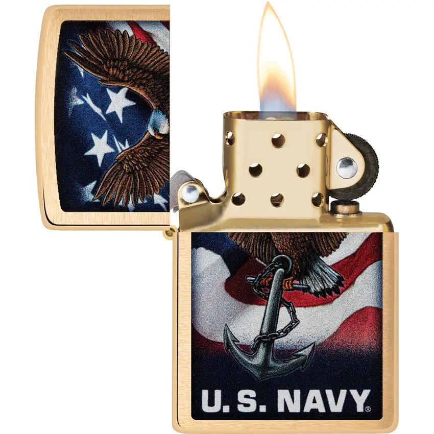 Zippo US Navy Lighter - Officially Licensed Brushed Brass Finish For Navy Enthusiasts by Zippo