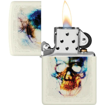 Zippo Skull Print Design Lighter 48563 Cream Matte Finish Boxed Premium Gift For Collectors - Iconic Skull Artwork by Zippo