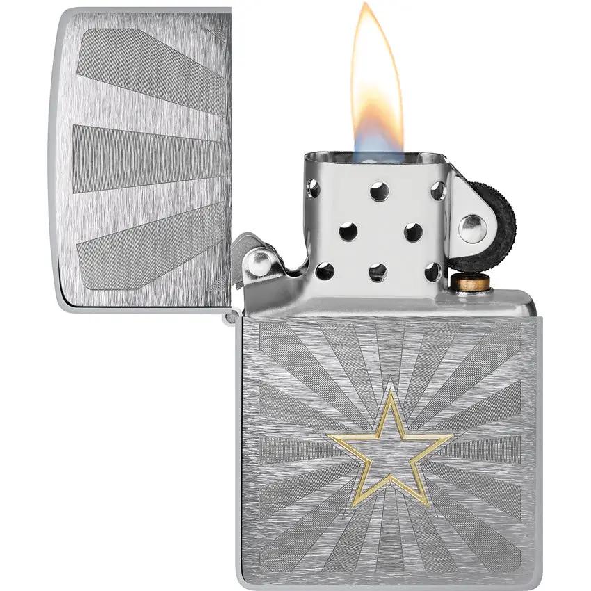 Zippo Star Design Lighter Model 48657 - Brushed Chrome Finish With Iconic Star Motif For Collectors by Zippo