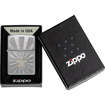 Zippo Star Design Lighter Model 48657 - Brushed Chrome Finish With Iconic Star Motif For Collectors by Zippo