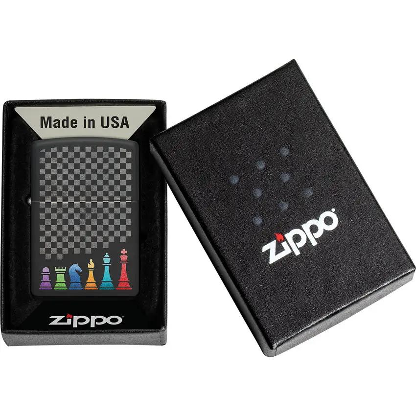 Zippo Chess Pieces Lighter 48662 - Black Matte Finish Gift Boxed For Chess Lovers And Collectors by Zippo