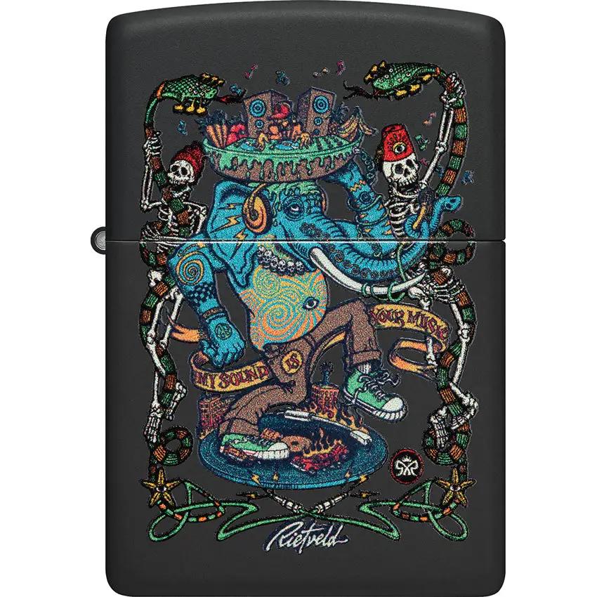 Zippo Rick Rietveld UV Blacklight Lighter - Exclusive Collectors Edition with UV Reveal on Black Matte Finish by Zippo