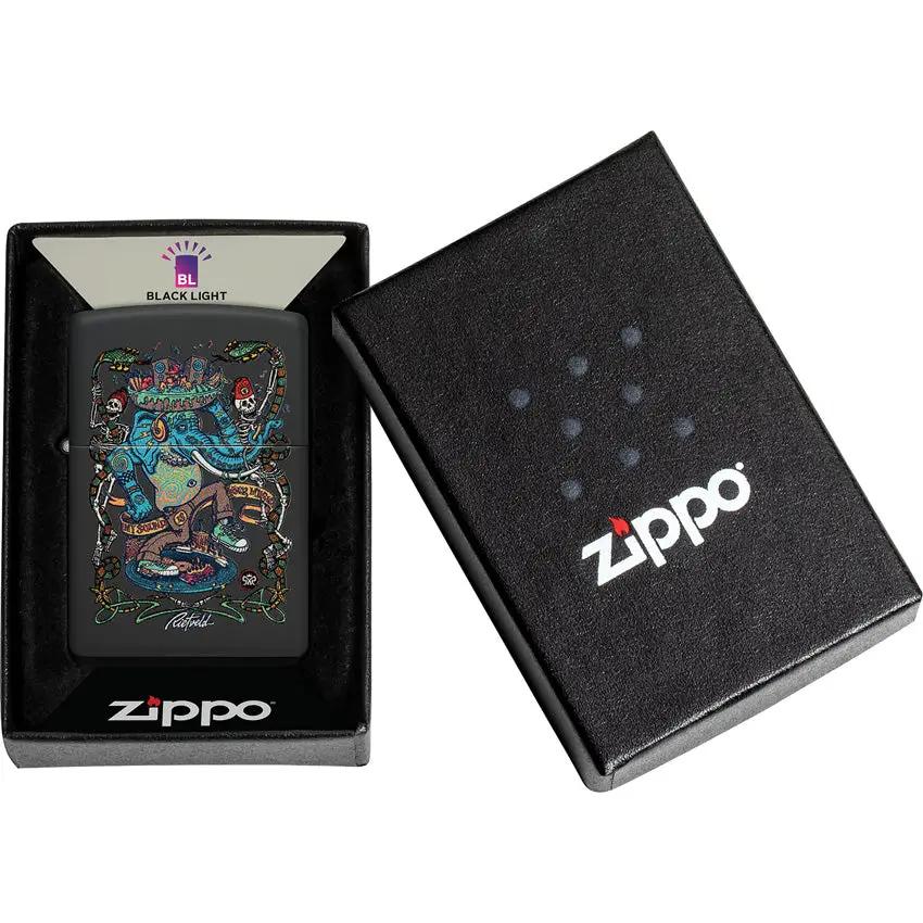 Zippo Rick Rietveld UV Blacklight Lighter - Exclusive Collectors Edition with UV Reveal on Black Matte Finish by Zippo