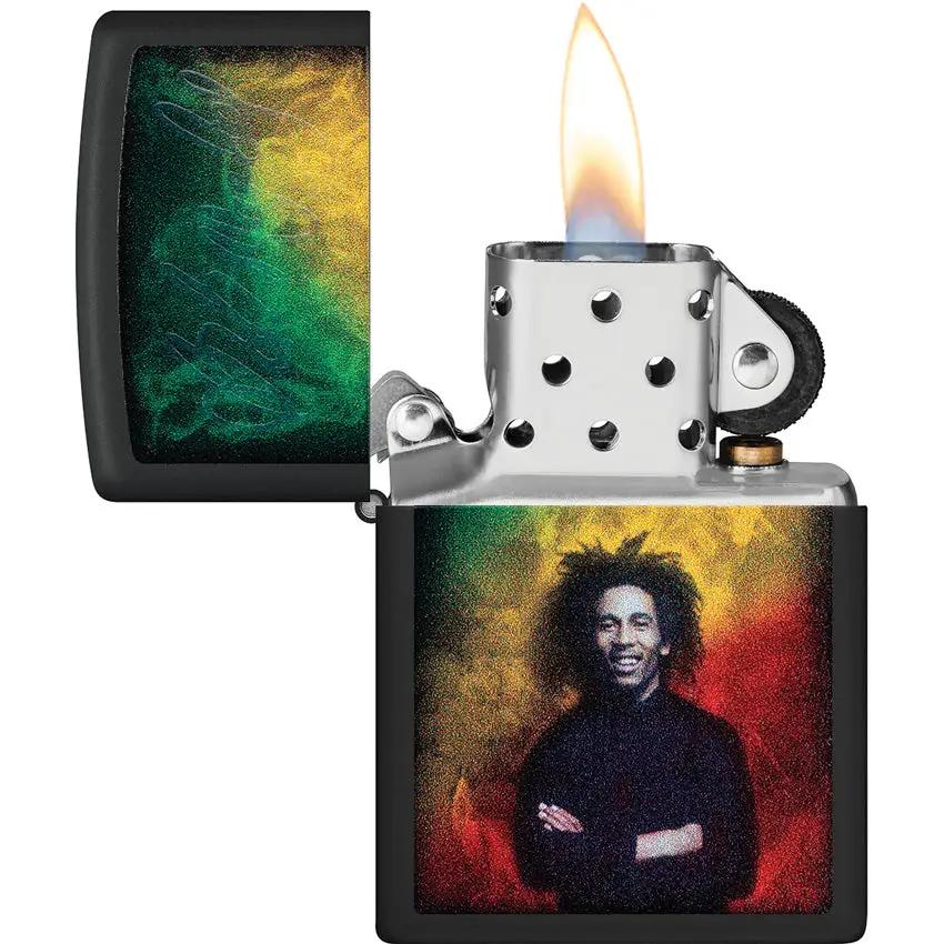 Zippo Bob Marley Lighter - UV Reactive Design In Black Matte Finish For Reggae Fans by Zippo