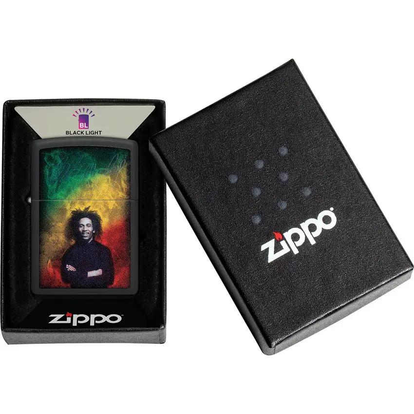Zippo Bob Marley Lighter - UV Reactive Design In Black Matte Finish For Reggae Fans by Zippo