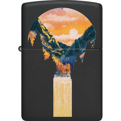 Zippo Mountain Waterfall Lighter Black Matte Finish - Premium Windproof Boxed Gift Ready by Zippo