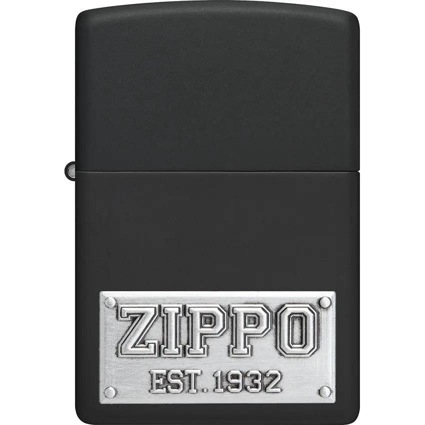 Zippo Plate Emblem Lighter - Chrome Front And Black Matte Finish For Collectors Edition by Zippo