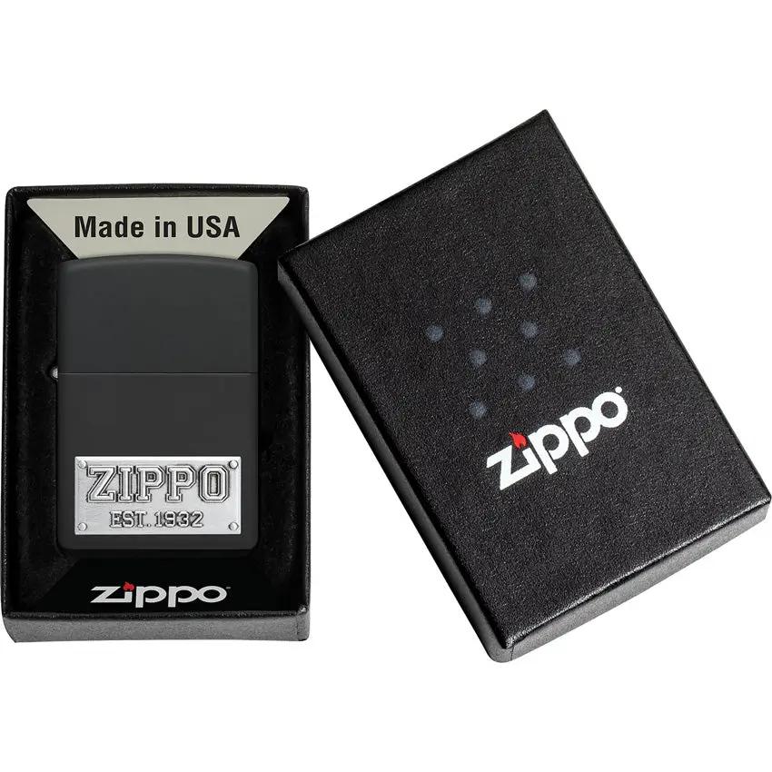 Zippo Plate Emblem Lighter - Chrome Front And Black Matte Finish For Collectors Edition by Zippo