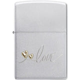 Zippo Love Design Lighter Satin Chrome Finish Romantic Motif Premium Valentines Gift For Him And Her by Zippo