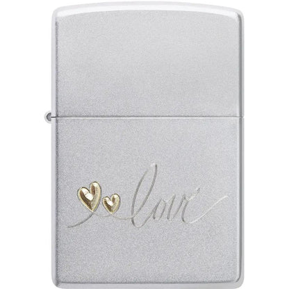 Zippo Love Design Lighter Satin Chrome Finish Romantic Motif Premium Valentines Gift For Him And Her by Zippo