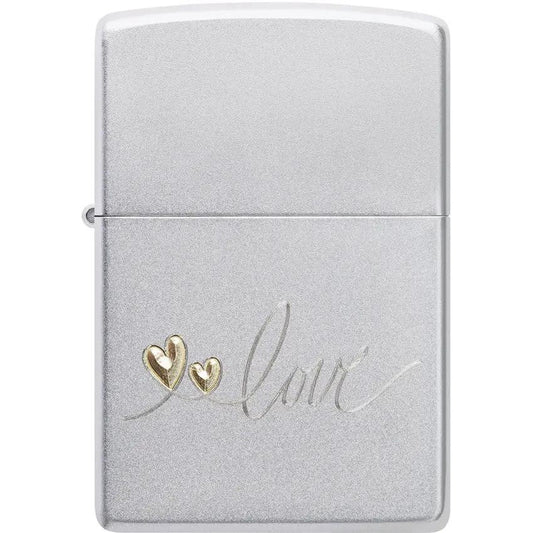 Zippo Love Design Lighter Satin Chrome Finish Romantic Motif Premium Valentines Gift For Him And Her by Zippo