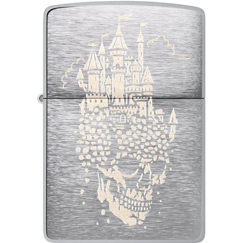 Zippo Skull Castle Lighter Brushed Chrome - Gothic Collectors Gift Boxed For Dark Style Fans by Zippo