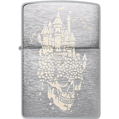 Zippo Skull Castle Lighter Brushed Chrome - Gothic Collectors Gift Boxed For Dark Style Fans by Zippo