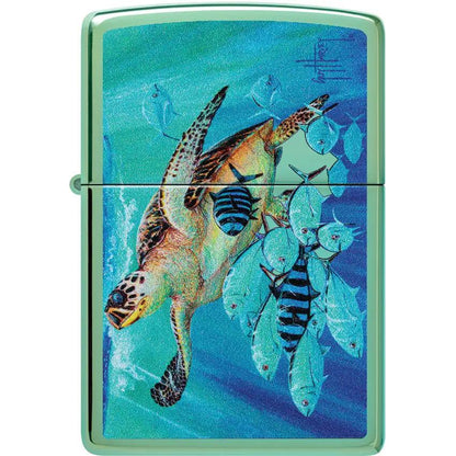 Zippo Guy Harvey Turtle Lighter - High Polish Green Finish Gift Set For Collectors by Zippo