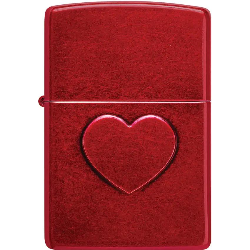 Zippo Stamped Heart Lighter - Candy Apple Red Finish Slim Everyday Carry Ideal Gift For Her by Zippo