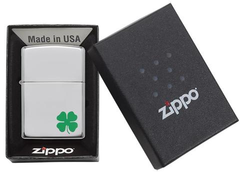 Zippo High Polish Chrome Four Leaf Clover Lighter by Zippo