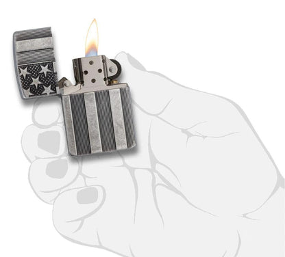 Zippo Flag Armor® Lighter – Antique Silver Plate by Zippo