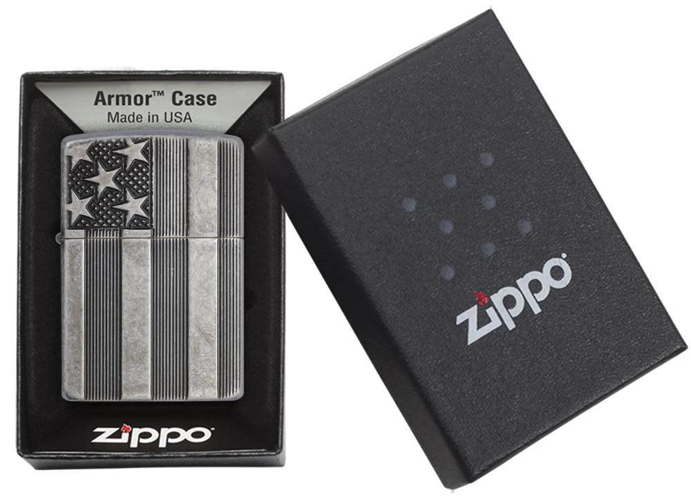 Zippo Flag Armor® Lighter – Antique Silver Plate by Zippo