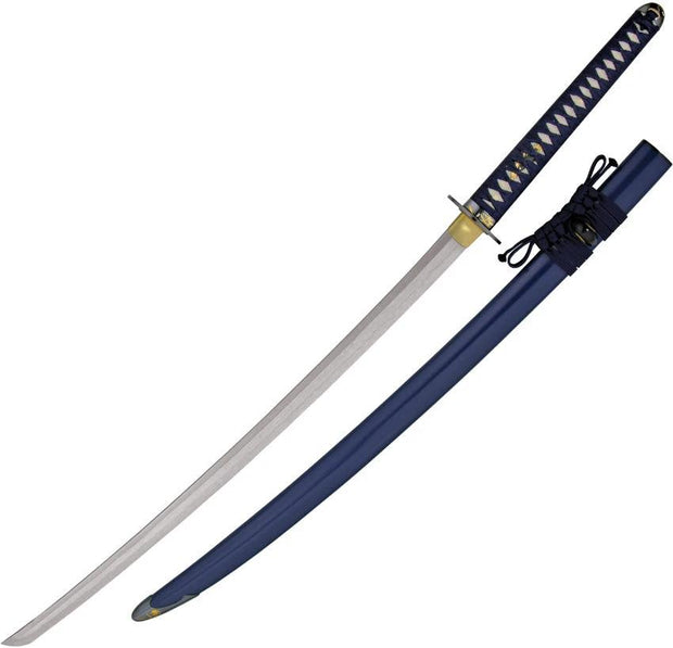 Cas Hanwei Orchid Katana SH1207 Hand Tempered Folded Blade, Blue Cord Rayskin Handle, Orchid Tsuba, For Collectors by CAS Hanwei
