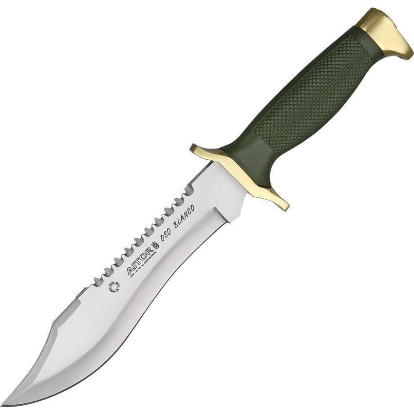 Survival Knife Aitor Oso Blanco 16009 Premium Bushcraft Tool With Satin Clip Point Blade And Double Cut Sawback by Aitor