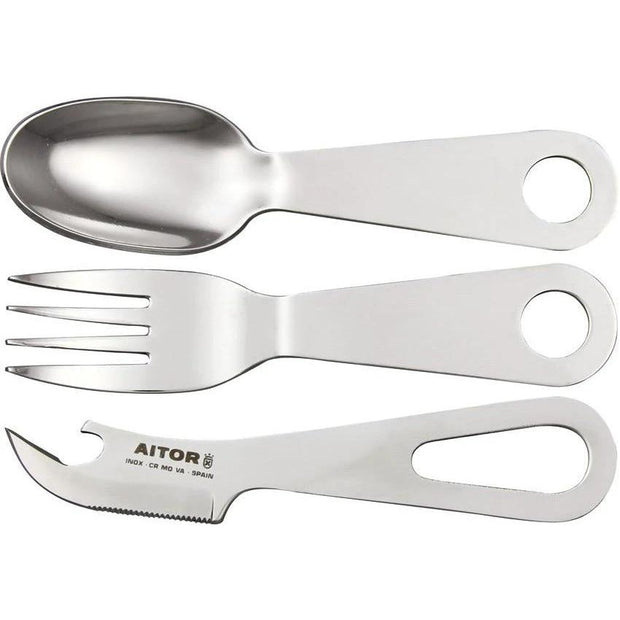 Aitor Bucanero Outdoor Utensil Set Stainless With Durable Knife Fork Spoon Bottle Opener OD Green Belt Sheath For Hikers by Aitor