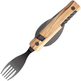 Akinod Folding Cutlery Set With Olive Wood Handle Gray Titanium Finish Magnetic Assembly For Outdoor Enthusiasts by Akinod