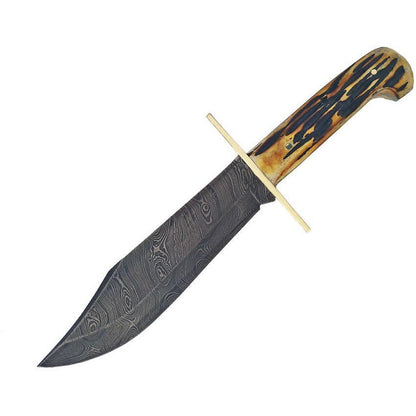 Bear & Son 500D34 Bowie Damascus Fixed Blade Knife – Imitation Stag Handle