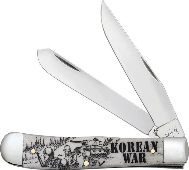 Case 50951 Korean War Trapper – Stainless Steel Clip & Spey Blades with Natural Bone Handle by Case Cutlery