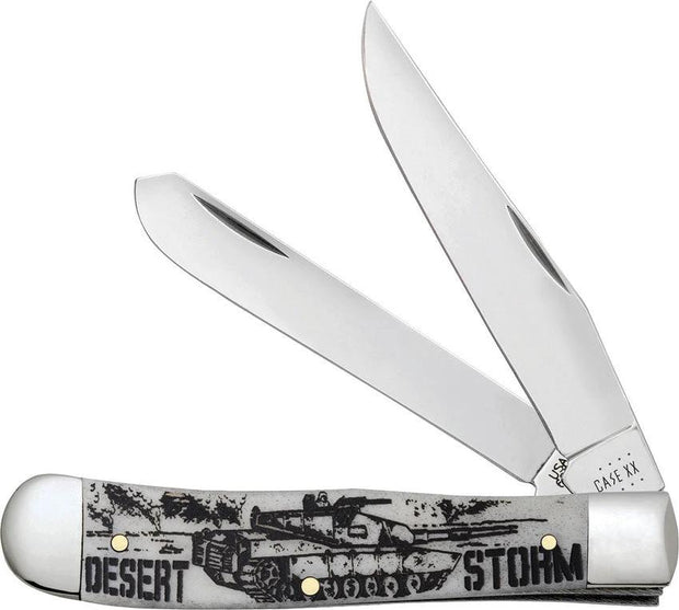 War Series Desert Storm Embellished Smooth Natural Bone Trapper Knife by Case Cutlery